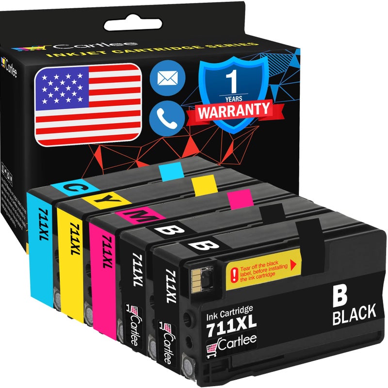 Cartlee Compatible Ink Cartridges Replacement for HP 711XL 711 for Designjet T120 T520 Printers (2 Black, 1 Cyan, 1 Magenta, 1 Yellow) - Image 1